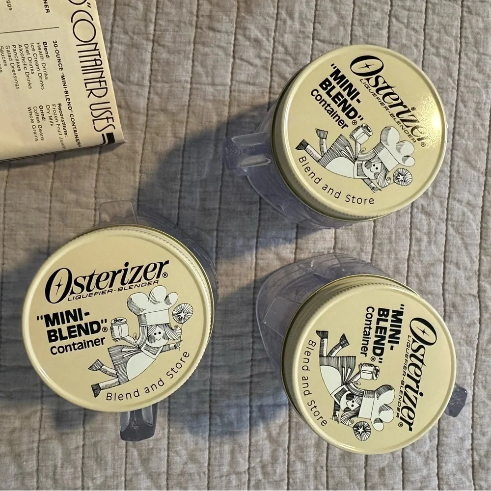 3 Vintage Osterizer Oster Mini Blend & Store Jars Containers W/Lids